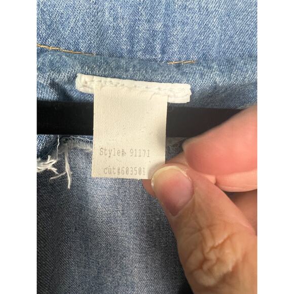 Vintage 80s Western Denim Cropped Jacket Studded Rhinestone Frayed Large - Picture 2 of 9